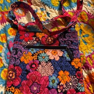 Vera Bradley Red and Pink Crossbody Bag with Quilted Floral Design
